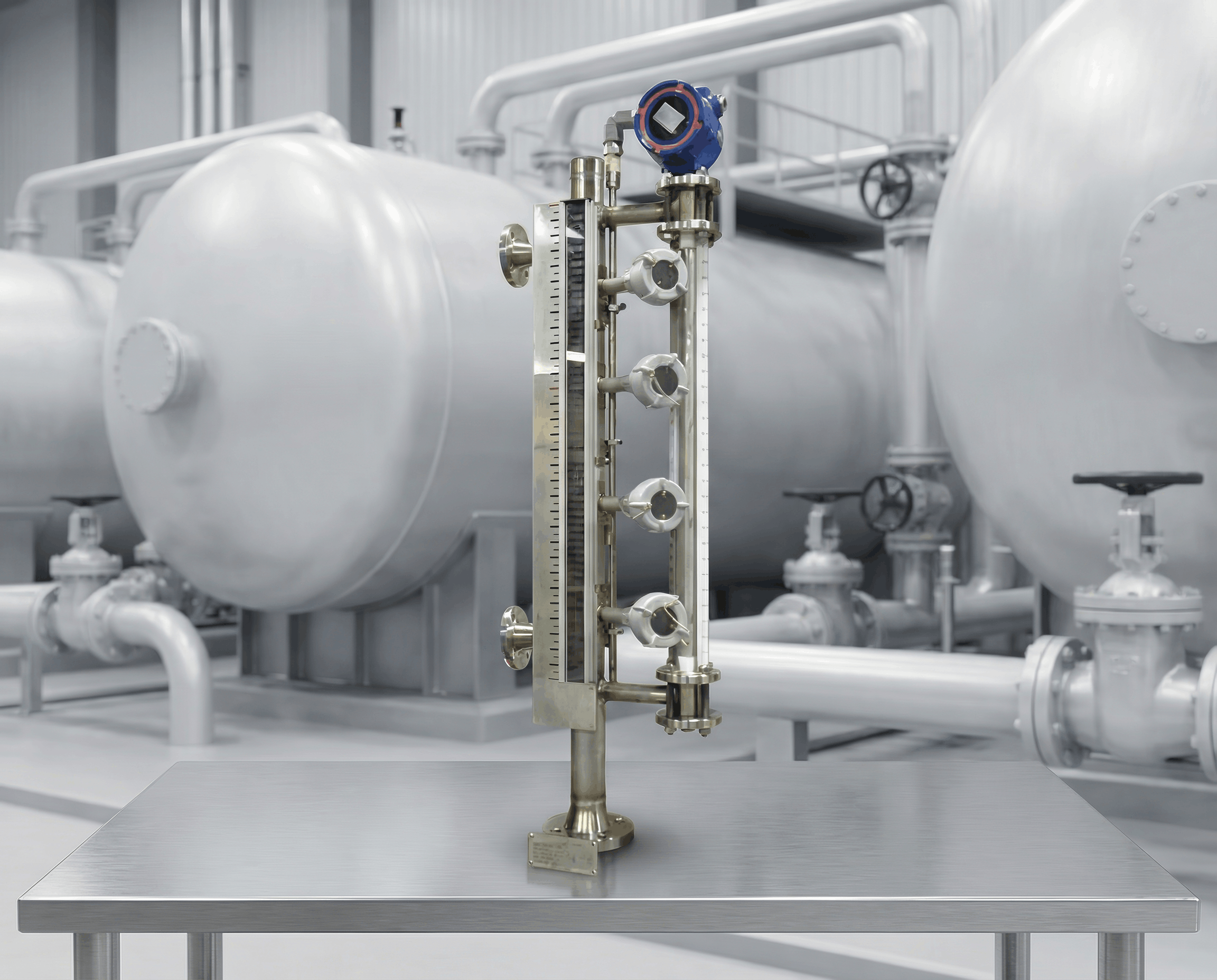 PED certified magnetic level gauge indicator with bypass chamber and bi-color flag display for industrial vessel level measurement